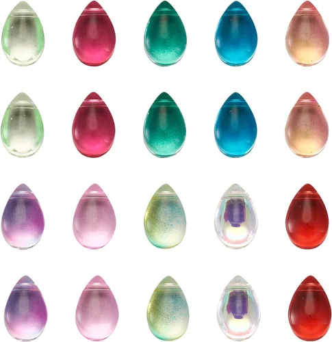 Miniatura 26 de Cheriswelry 48 colgantes de diamantes de imitación de resina en forma de lágrima con ajustes de latón dorado con diamantes de imitación facetados