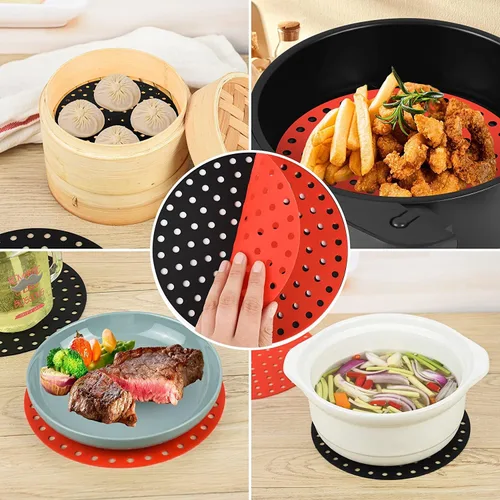 Miniatura 7 de Forros de silicona reutilizables para freidora de aire, 2 paquetes, redondos de 8 pulgadas, antiadherentes, sin BPA, accesorios reutilizables