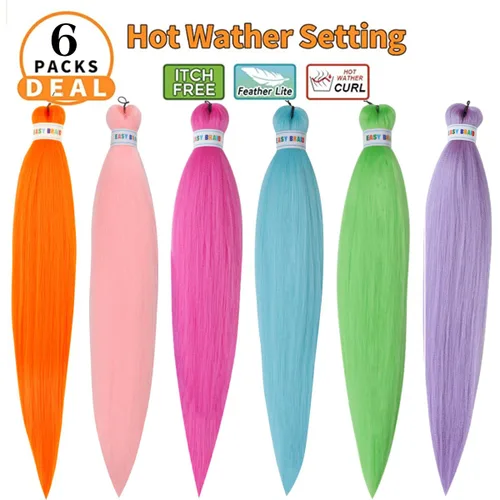 Miniatura 2 de Cabello trenzado colorido preestirado, trenzas de color de 26 pulgadas, extensiones de cabello preestirado, extensiones de cabello multicolor 6