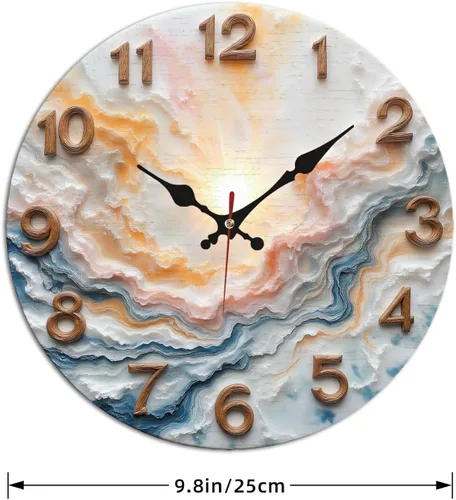 Miniatura 4 de Sunburst Agate Texture Wooden Wall Clock with Raised Numerals 25x25cm