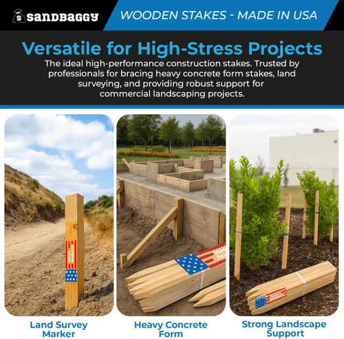 Miniatura 5 de Sandbaggy Estacas de madera de 48 pulgadas, fabricadas en los Estados Unidos, 2 pulgadas de grosor, resistentes para construcción, jardinería
