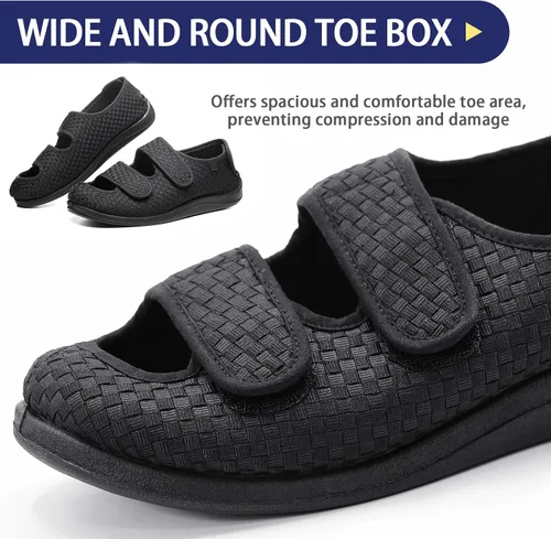 Miniatura 4 de Sandalias para diabéticos de punta abierta para mujeres y hombres, anchas, ajustables, para artritis, edema, para ancianos, zapatos de casa
