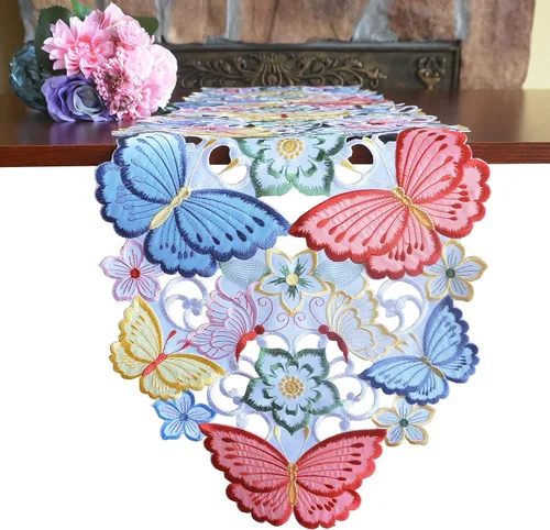 Miniatura 4 de Camino de mesa de Pascua, bordado de primavera, con apliques de mariposa, ropa de mesa floral, decoración de mesa de comedor, decoración de mesa