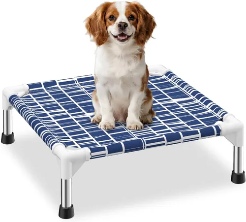 Cama elevada para perros: tela suave y cómoda, fácil de limpiar, marco de acero inoxidable, diseño elevado para circulación de aire, cuna duradera