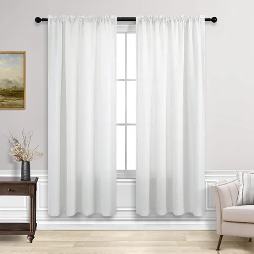 Miniatura 159 de KOUFALL Juego de 2 cortinas de puerta francesa, cortinas de lino para puerta/ventana, cortina transparente boho para cristal lateral delantero
