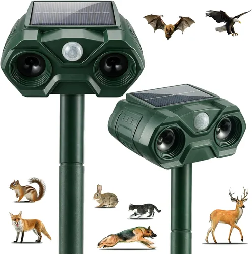 Repelente solar de animales para exteriores, dispositivos repelentes de ciervos recargables por USB y repelente de gatos, coyote, mapache, mapache,