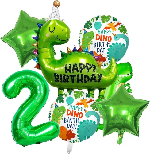 Miniatura 7 de Decoraciones de dinosaurio de primer cumpleaños - Globos de aluminio de dinosaurio y suministros de fiesta para niños