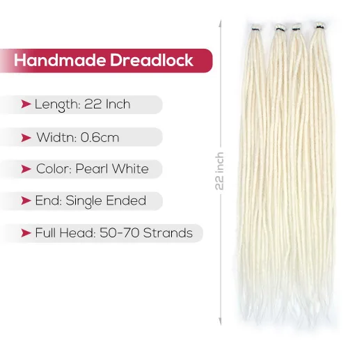 Miniatura 4 de Kraler - Extensiones de rastas de 22 pulgadas con 40 hebras, trenzadas a mano, estilo reggae, de color blanco perla, sintéticas, de 0,6 cm de ancho