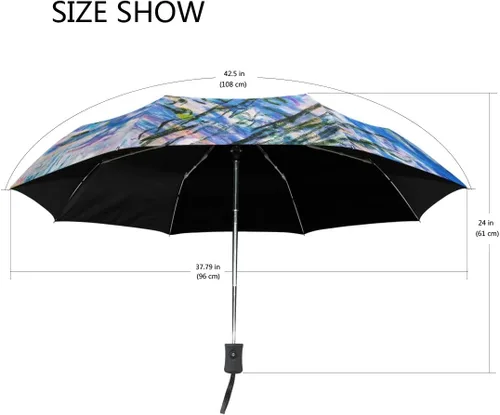 Miniatura 3 de ALAZA Monet Claude - Paraguas de viaje para pintura al óleo, cierre automático, resistente al viento, impermeable, plegable, toldo compacto, fácil
