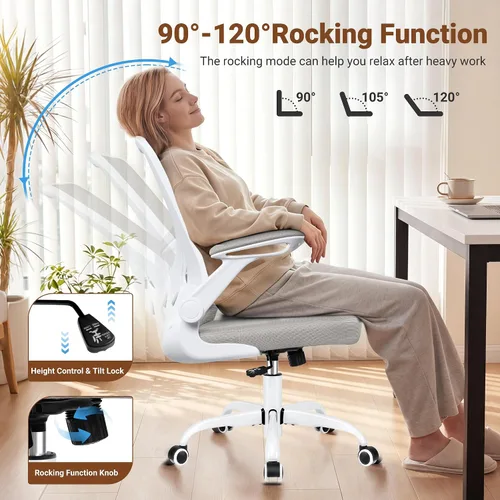 Miniatura 4 de BESTFAIR Silla de oficina ergonómica, sillas de computadora de malla con soporte lumbar, silla de escritorio giratoria con brazos abatibles y altura