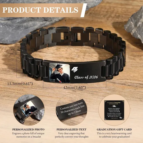 Miniatura 2 de MEALGUET Regalos de graduación para él, pulsera de graduación personalizable, regalo inspirador para graduados universitarios de clase de 2025