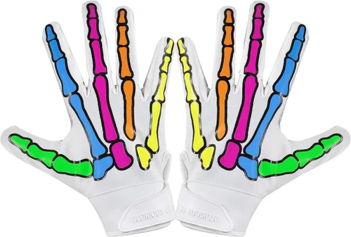 Glorious Traders Youth Football Gloves American Wide Receiver Football Gloves for Adult Men Women & Boys with Super Sticky Silicone Grip Palms Blanco