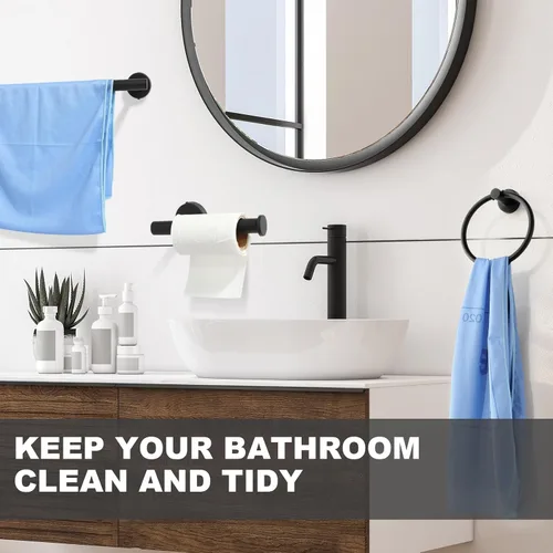 Miniatura 5 de Blulu Juego de 28 piezas de accesorios de baño de acero inoxidable, incluye barra de toalla de baño de 16 pulgadas, anillos de toalla, ganchos