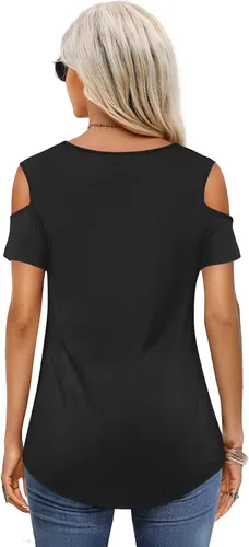 Miniatura 2 de Amoretu - Camisetas básicas de manga cortalarga con hombros descubiertos para mujer