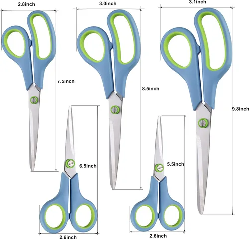 Miniatura 2 de Tijeras para todo propósito, juego de 5 tijeras, cuchillas afiladas de acero inoxidable de alta calidad, asas suaves y cómodas, adecuadas
