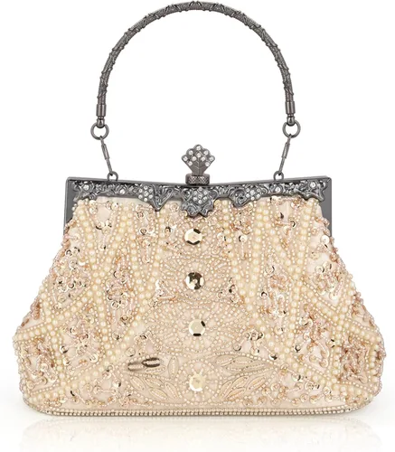 Bolso de noche vintage con lentejuelas y diamantes de imitación, bolso de mano bordado con asa superior de lujo, bolso de mano de fiesta formal con