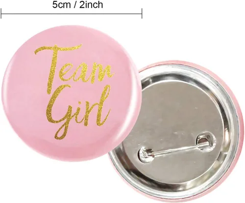 Miniatura 3 de 50 pines de botón de revelación de género, pines de botón de equipo niño niña, pin de botón rosa y azul para fiesta de baby shower, suministros