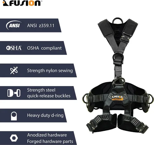Miniatura 6 de Fusion Climb Tac-Rescue, arnés de construcción – Arnés de cuerpo completo con acolchado de espuma plana, 6 puntos de anillo en D y arnés