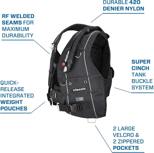 Miniatura 2 de SCUBAPRO BCD de buceo clásico con inflador de potencia equilibrado (pequeño, negro)