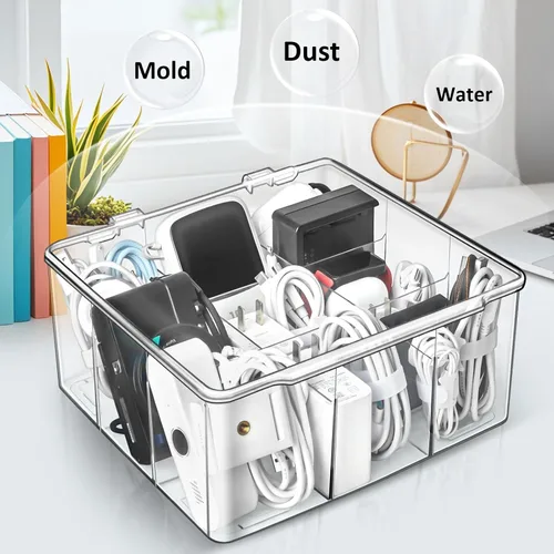 Miniatura 5 de Caja organizadora de cables y cargador con 10 bridas de alambre, caja de almacenamiento adaptadora, organizador de almacenamiento de cable de carga