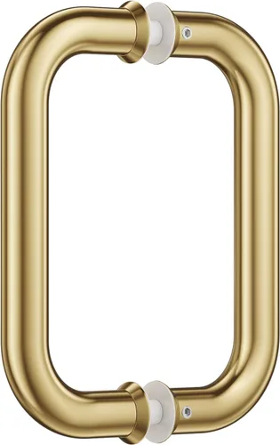 Ranbo Manija tubular de puerta de ducha de oro pulido de 6 pulgadas (CTC), acero inoxidable 304 de 1/4 a 1/2 pulgadas de grosor y puertas de madera