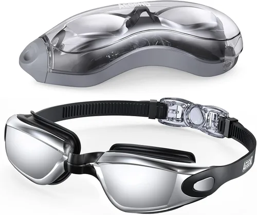 Miniatura 37 de Aegend Gafas de natación, gafas de natación sin fugas, protección completa para adultos, hombres, mujeres y jóvenes Azul y plateado.