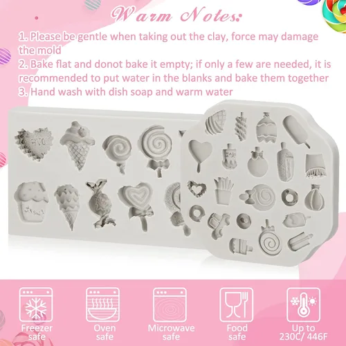 Miniatura 6 de 2 piezas moldes de arcilla polimérica para dulces para hacer joyas forma de caramelo helado piruleta dona chips moldes de arcilla polimérica