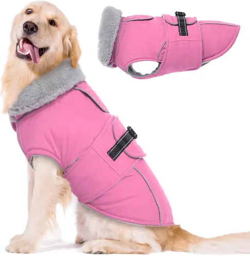 Miniatura 12 de Lelepet Abrigo cálido para perros – Chaleco reflectante impermeable de vellón con hebilla ajustable de gancho y bucle, chaqueta de invierno Rojo