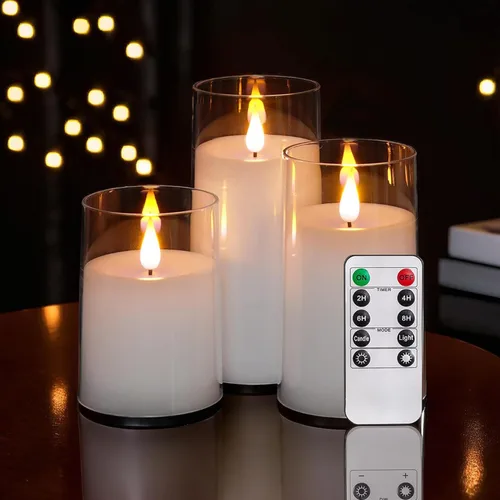 Miniatura 7 de NICEME Velas parpadeantes sin llama gris, velas LED acrílicas que funcionan con pilas, con control remoto y temporizador, velas sin llama