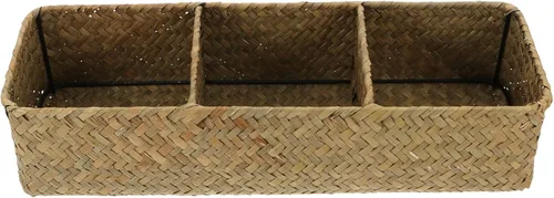 Miniatura 10 de FOMIYES Caja de almacenamiento de mimbre con 3 compartimentos, organizador de escritorio rectangular para almacenamiento en el hogar y lavandería