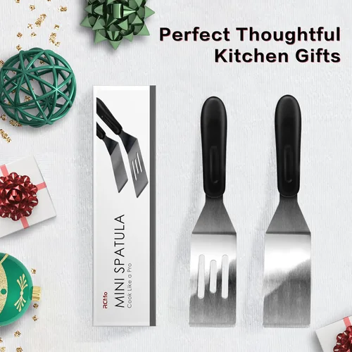 Miniatura 7 de Pequeña espátula profesional mini para servir, juego de 2 piezas de espátulas de acero inoxidable, volteador para cortar y servir para la cocina