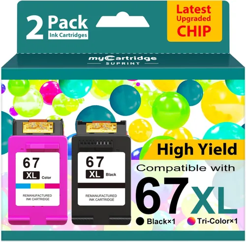 Cartuchos de tinta 67XL HP para impresora HP, reemplazo para cartuchos de tinta HP 67, paquete combinado en color y negro, HP67, DeskJet 2755e,