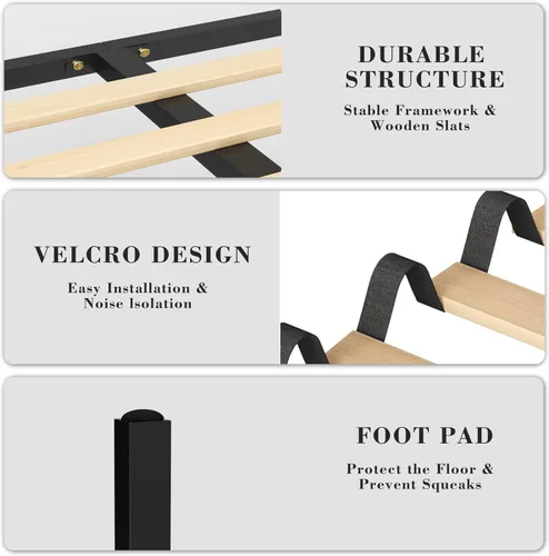 Miniatura 7 de Vipbear Base de cama de tamaño matrimonial con heaboard, marco de cama tapizado de terciopelo de lujo con soporte de listones de madera, bajo