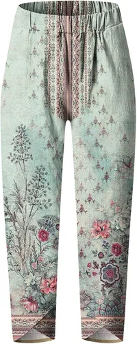 Miniatura 4 de Pantalones de salón de lino y algodón con bolsillos para Mujer, informales, de pierna ancha, con Cintura alta elástica