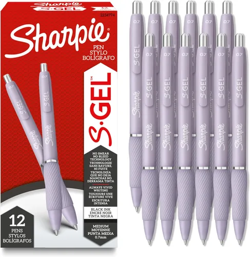 Miniatura 13 de Sharpie Bolígrafos de gel S-Gel, cuerpo blanco perla, tinta negra, punta media (0.028 in), 12 unidades – para diario, escritura, toma de notas