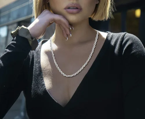 Miniatura 5 de Savlano Collar de cadena de eslabones giratorios de plata de ley 925 de 0236in con cuerda italiana maciza con caja de regalo para hombres y mujeres