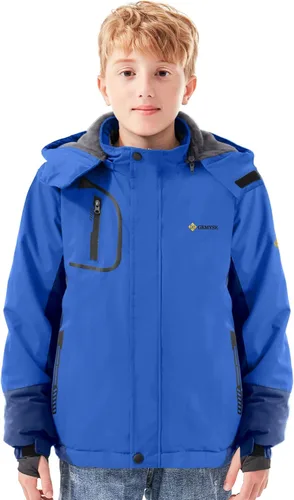 Miniatura 4 de GEMYSE Chaqueta de esquí impermeable para niños, chaqueta de invierno a prueba de viento con capucha