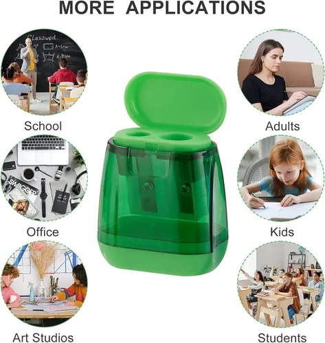 Miniatura 13 de Sonuimy Sacapuntas manuales, 4 sacapuntas manuales, doble agujero, compacto, de color, sacapuntas de mano para niños con tapa, adultos, estudiantes