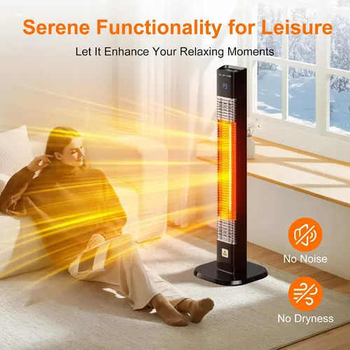 Miniatura 6 de Calentador al aire libre de 1500 W, calentador de patio con control remoto, 3 niveles de calor, temporizador de 24H, tubo de calentamiento de fibra