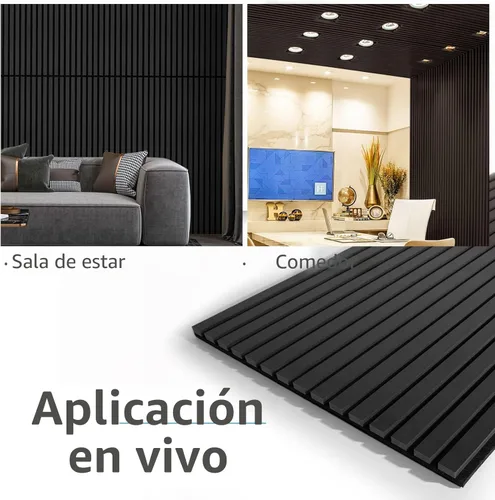 Miniatura 7 de Art3d 2 paneles acústicos de listones de madera para pared y techo, panel de absorción de sonido acanalado 3D con acabado de madera, negro mate