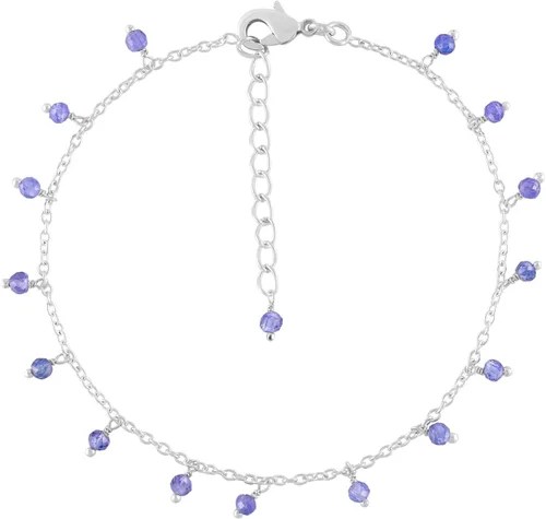 Miniatura 35 de Yanara Tobilleras de piedras preciosas para mujer, piedra natal natural, chapada en plata, joyería hecha a mano en 8.5 + 1.5 pulgadas, cristales