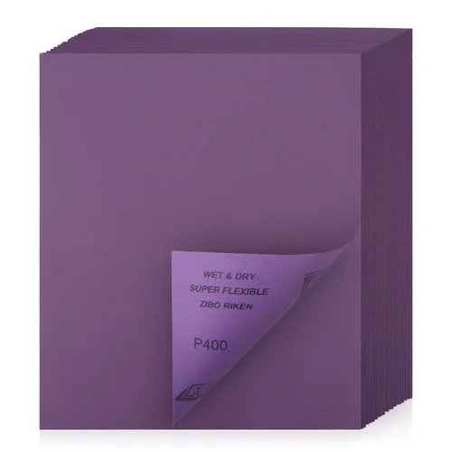 Miniatura 13 de Papel de lija de grano 80, 20 unidades, hojas de lija en seco y húmedo de 9 x 11 pulgadas, papel de arena abrasivo de alúmina púrpura para madera