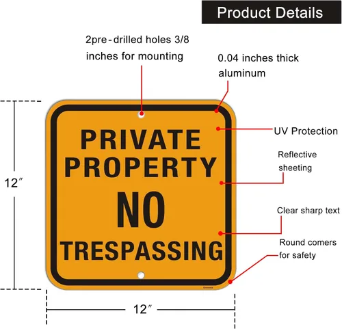 Miniatura 2 de Señal grande de propiedad privada No Trespassing (4 unidades), metal de aluminio reflectante, resistente a la intemperie al aire libre