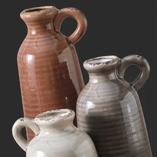 Miniatura 3 de Juego de 3 jarrones de cerámica, jarrón rústico neutro de granja con asa, floreros decorativos para decoración del hogar, jarrón moderno bohemio