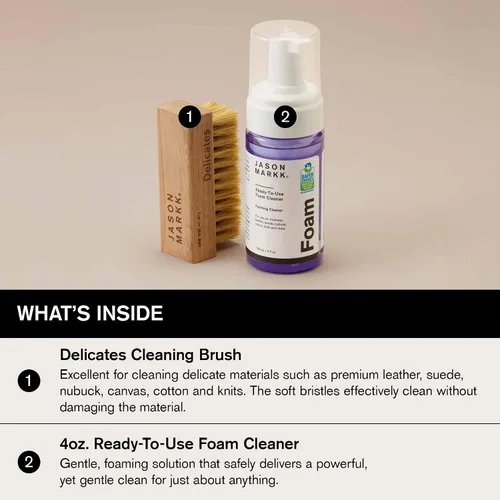Miniatura 8 de Jason Markk Quick Clean & Suede - Kit de limpieza de 4 piezas, cepillo de gamuza y borrador de manchas, espuma lista para usar y cepillo delicado
