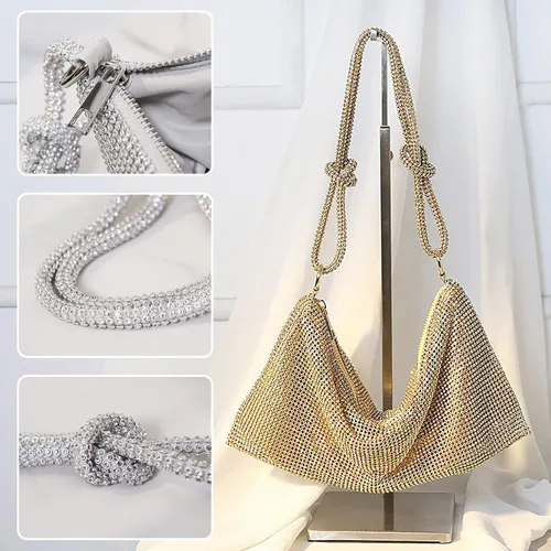 Miniatura 4 de CORIOS Bolso de noche con diamantes de imitación para mujer, bolso de mano de cristal brillante con lentejuelas brillantes, bolso de boda brillante