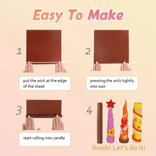 Miniatura 6 de Bingfuego Kit de fabricación de velas de cera de abeja para niños, 12 hojas para enrollar, kit de fabricación de velas naturales