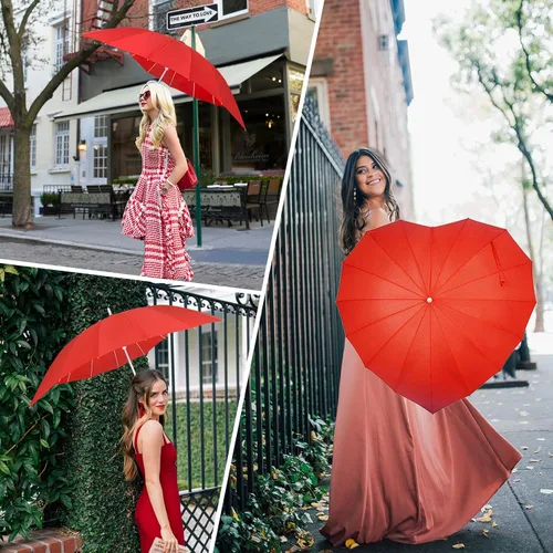 Miniatura 5 de AoGV Forever Love Parasol rojo con forma de corazón para niñas para San Valentín boda compromiso y accesorios de fotos