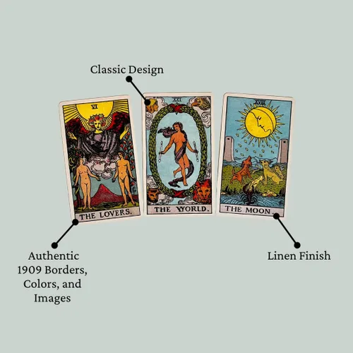 Miniatura 3 de Baraja de tarot clásica de 1909 - Cartas de tarot de reproducción vintage con ilustraciones originales de 1909 - Acabado de lino - Regalo espiritual