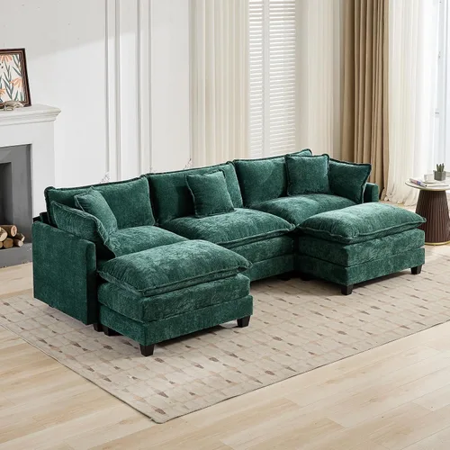 Miniatura 79 de Sofá modular negro de 111.5 pulgadas, sofás seccionales grandes de 3 plazas para sala de estar, sofá nube de tela de felpilla de gran